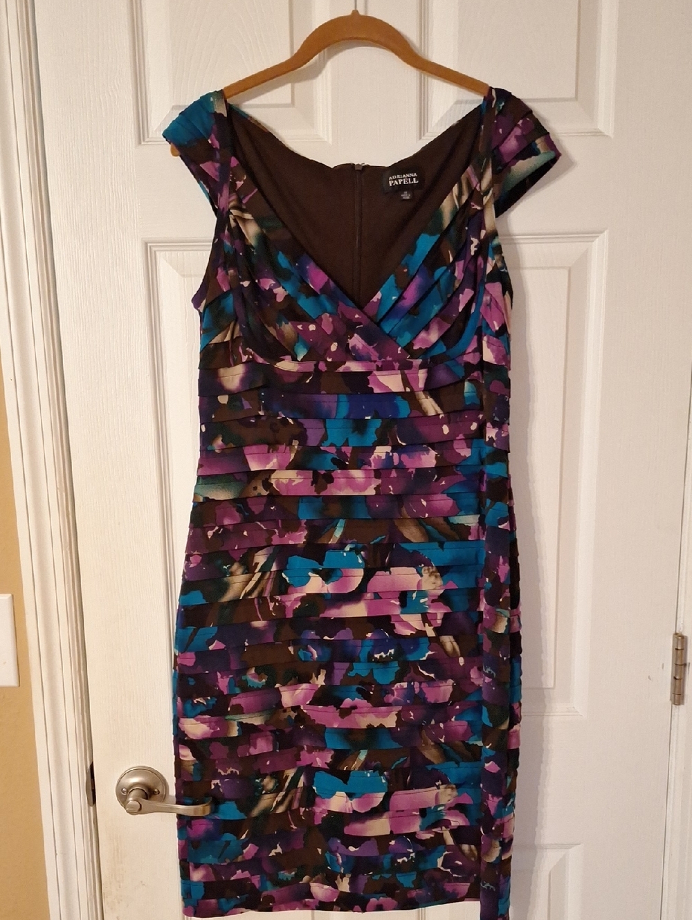 Adrianna Papell Purple & Teal Floral-Print Midi Dress Sz14